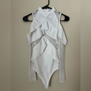 Fashion Nova White Ruffled Bodysuit